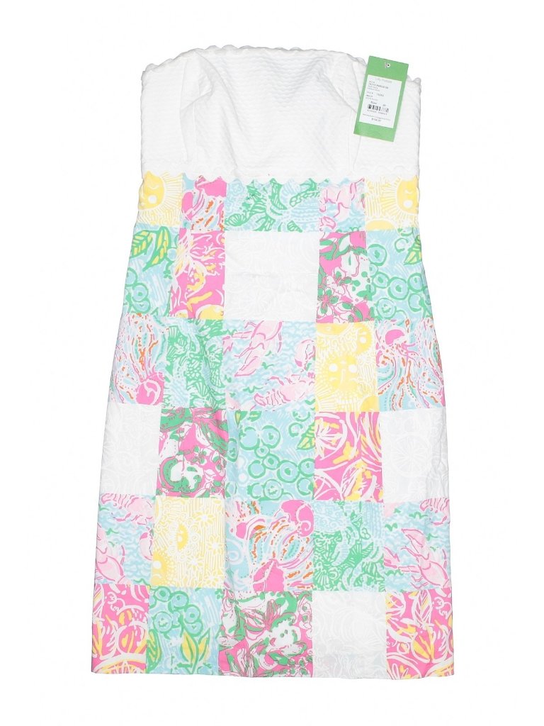 New Women Lilly Pulitzer State Patch Franco Patchwork Strapless Dress Size 00